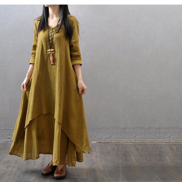 BOHO Waterfall Dress - Plus Size - Double Layered Hem Maxi Relaxed fit - Picture 6 of 12